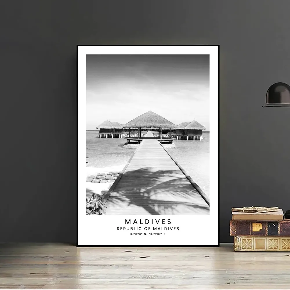 Maldives Minimalist Beach Landmark Coordinates Art Print - Image 2