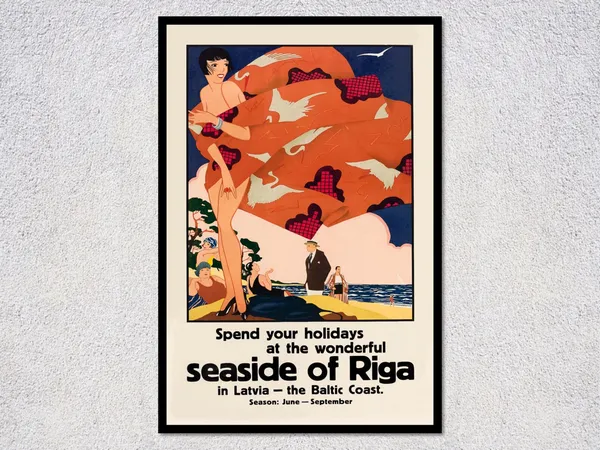 Riga & Jurmala Beach Vintage Travel Poster, Latvia
