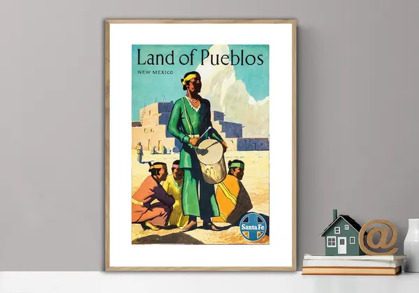 Land Of Pueblos New Mexico Vintage Travel Poster