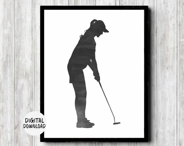 Watercolor Woman Golf Player Silhouette Art Print