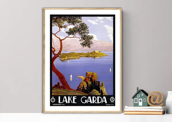 Lake Garda Italy Vintage Travel Poster, Lake Landscape