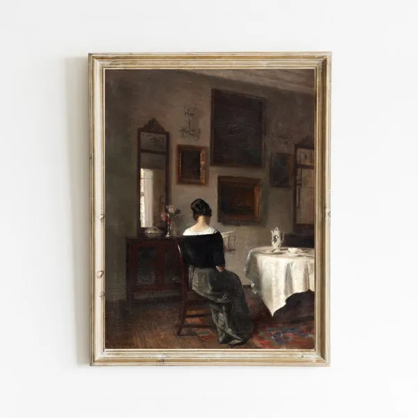 Woman Reading Portrait, Vintage Oil Painting Print