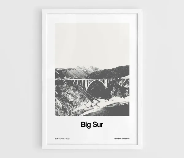 Big Sur California Black and White Minimalist Art Print