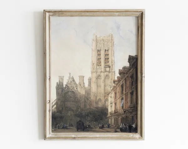 Paris Street Watercolor Art Print, Vintage Cityscape
