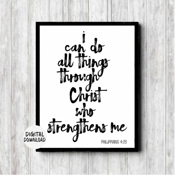 Philippians 4:13 Scripture Art Print, Christian Verse