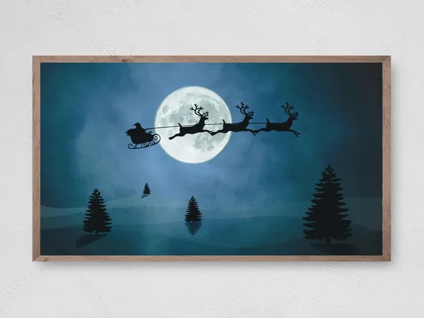 Santa Over The Moon Christmas Travel Poster