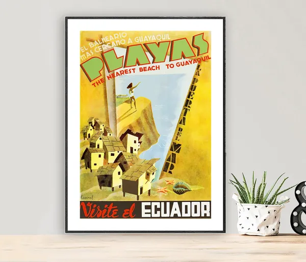 Visite El Ecuador Playas Guayaquil Vintage Travel Poster