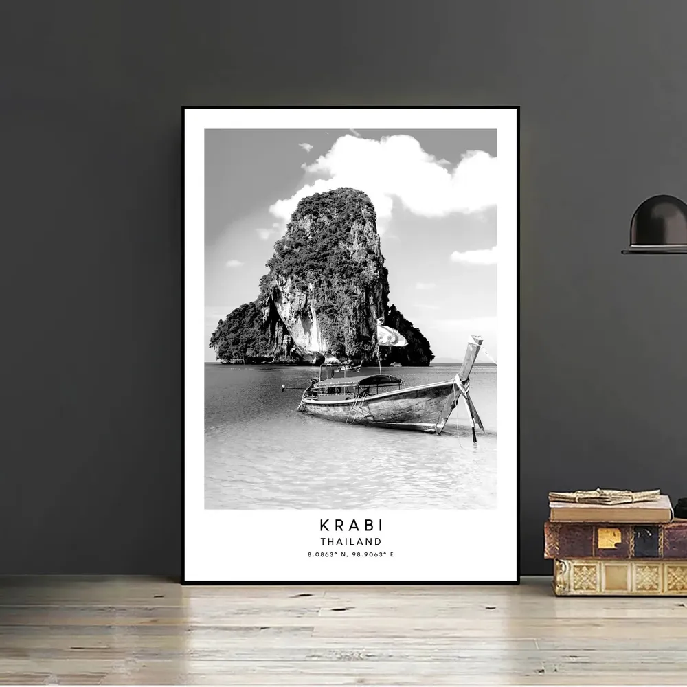 Krabi Thailand Travel Poster, Minimalist Black & White - Image 2