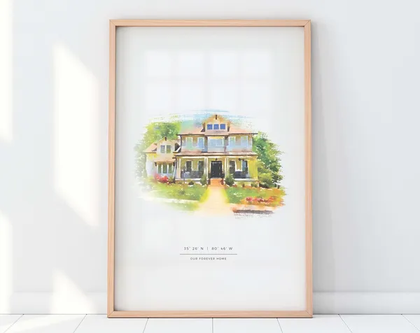 Custom House Portrait, Watercolor Style Art Print