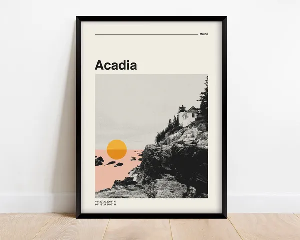 Acadia National Park Retro Travel Poster, Bauhaus Style