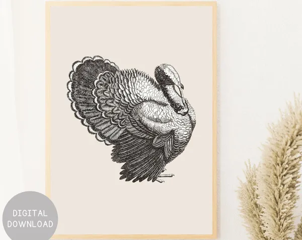 Vintage Turkey Thanksgiving Art Print, Fall Decor