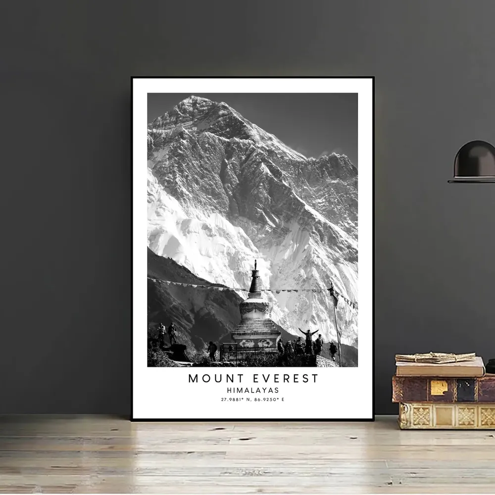 Mount Everest Minimalist Travel Poster, Black And White