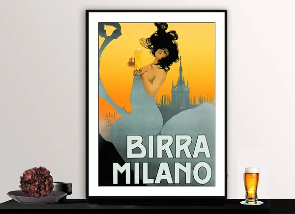 Birra Milano Vintage Food and Drink Travel Poster