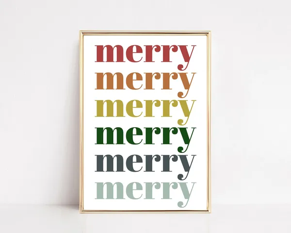 Merry Merry Merry Christmas Art Print, Holiday Decor