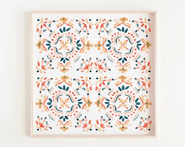 Red Blue And Yellow Moroccan Tile Pattern, Art Print