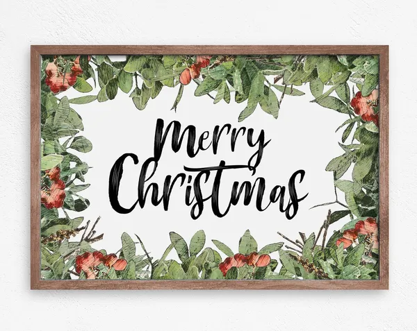 Merry Christmas Holly Art Print, Modern Cabin Decor