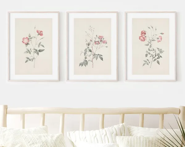 Antique Flower Art Print Set, Vintage Botanical Decor