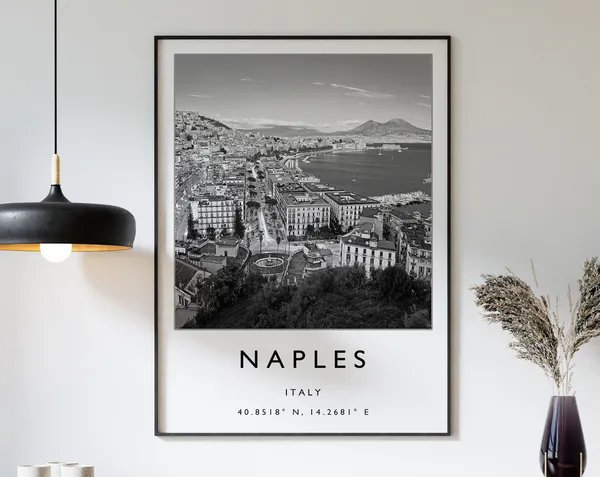 Naples Travel Poster, Black And White Europe Print