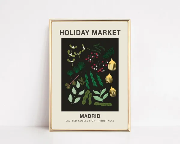 Madrid Holiday Flower Market, Modern Christmas Poster