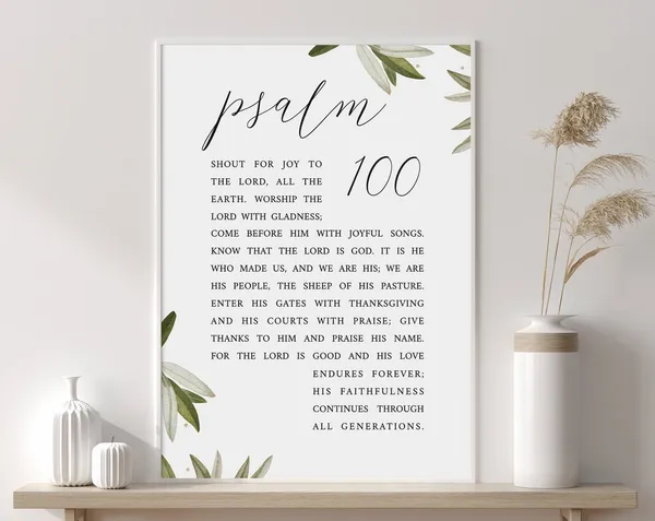 Psalm 100 Bible Verse Art Print, Christian Decor