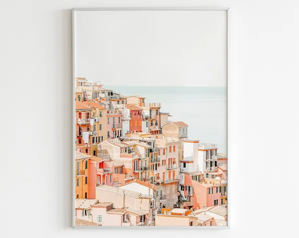 Cinque Terre Italy Travel Poster, Pastel Tones