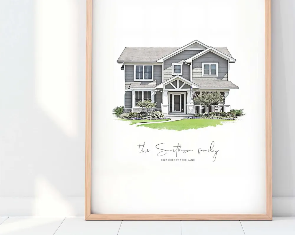 Custom House Portrait Art Print, Housewarming Gift