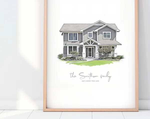 Custom House Portrait Art Print, Housewarming Gift