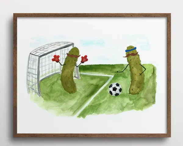 Whimsical Pickles With Mustaches Soccer Art Print
