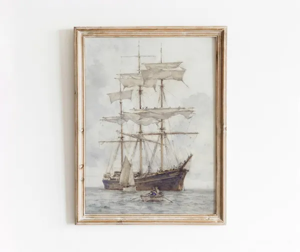 Ship Watercolor Vintage Nautical Art Print