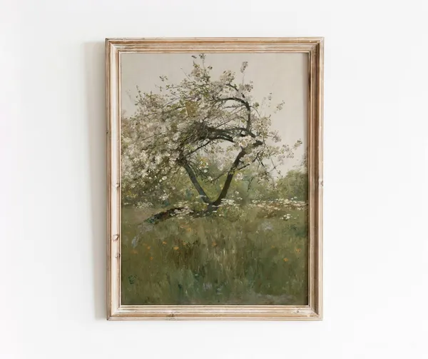 Peach Tree Vintage Nature Painting Art Print