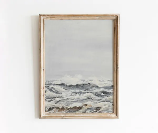 White Caps Vintage Seascape Art Print, Ocean Waves