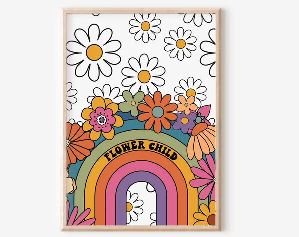 Colourful Retro Flower Child Floral Art Print