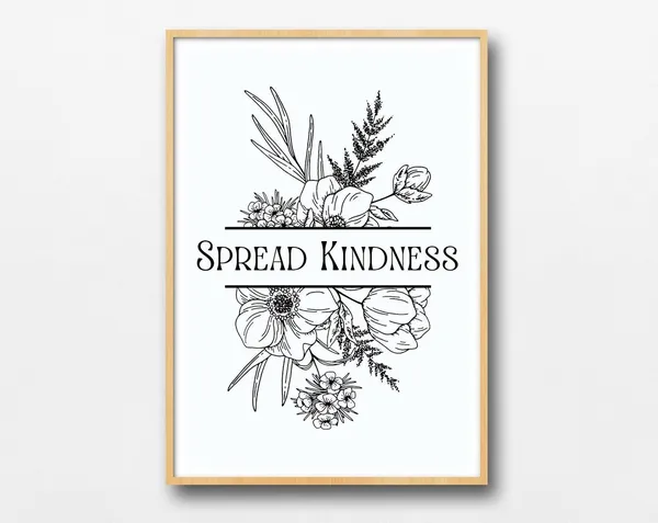 Spread Kindness Quote Wildflowers Line Art Art Print