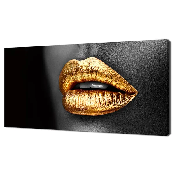 Elegant Woman with Gold Lipstick, Modern Art Print