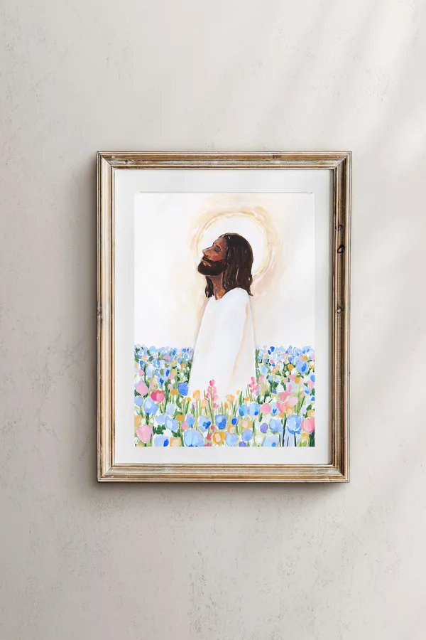 Jesus Christ in Flowers, Christian Religious Art Print