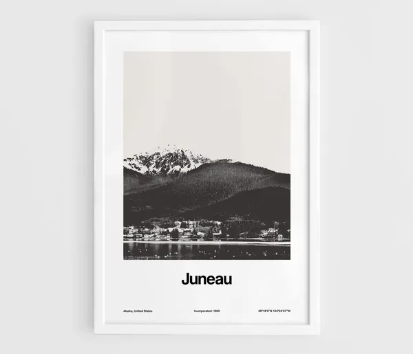 Juneau Alaska Skyline Poster, Minimalist City Print