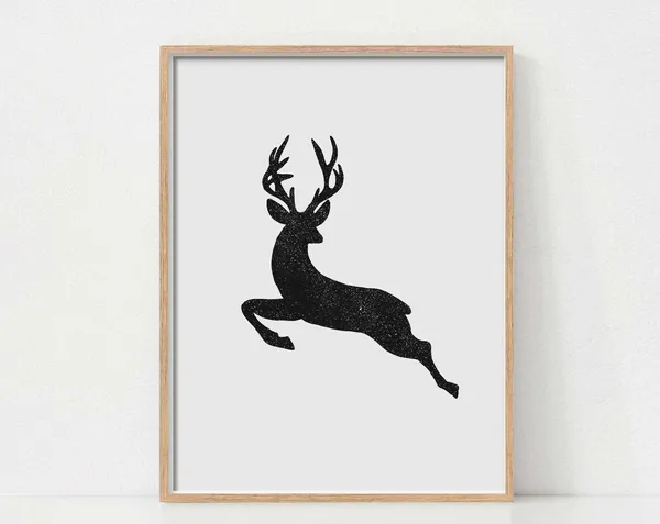 Black And White Christmas Reindeer Art Print