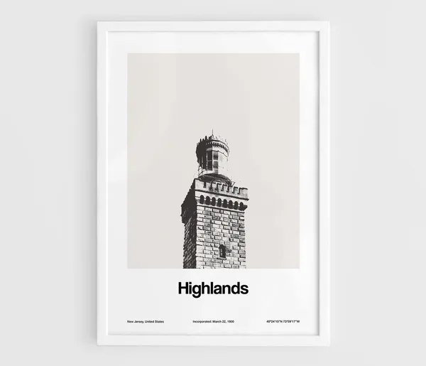 Highlands New Jersey Poster, Minimalist Skyline Art Print