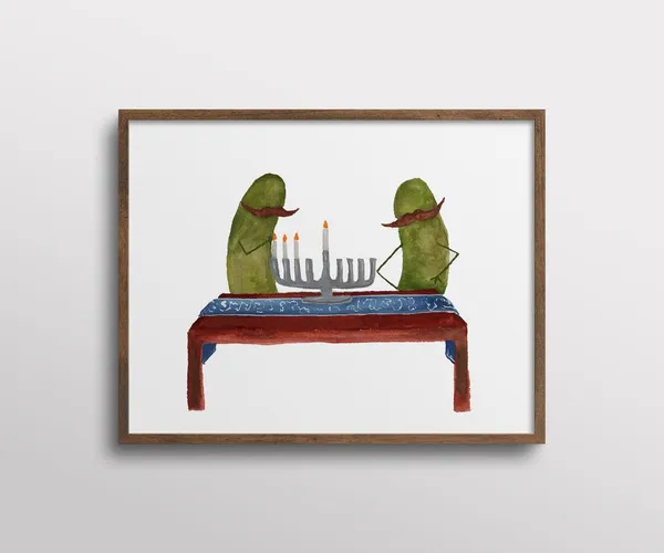 Whimsical Pickles With Mustaches, Hanukkah Art Print