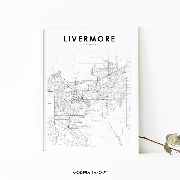 Livermore CA Map Art Print, Nursery Room Office Decor