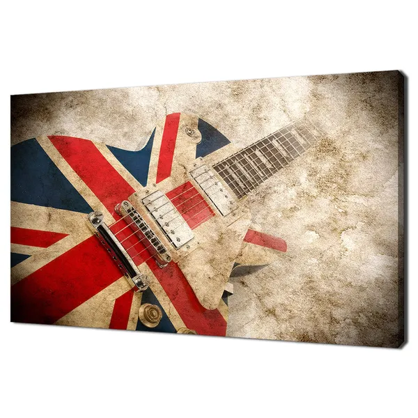 British Flag Guitar Print, Grunge Vintage Modern