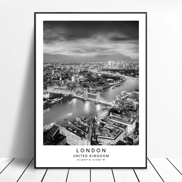London Travel Poster, Minimalist Black And White