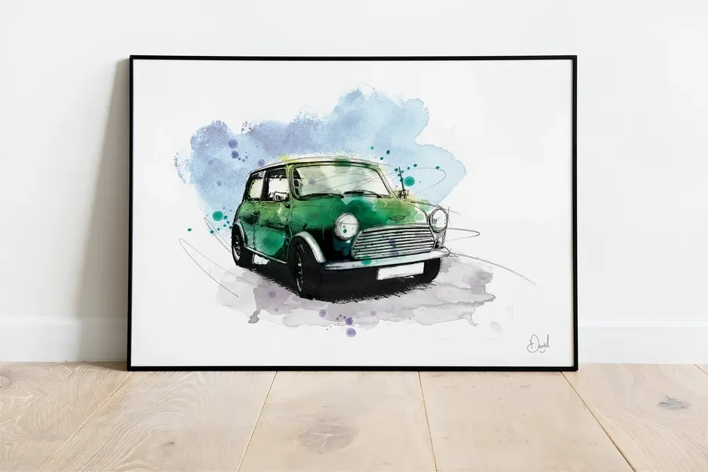 Classic Mini Watercolour Car Art Print