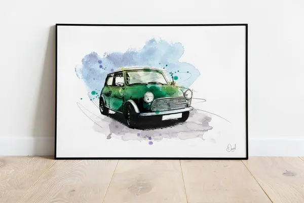 Classic Mini Watercolour Car Art Print