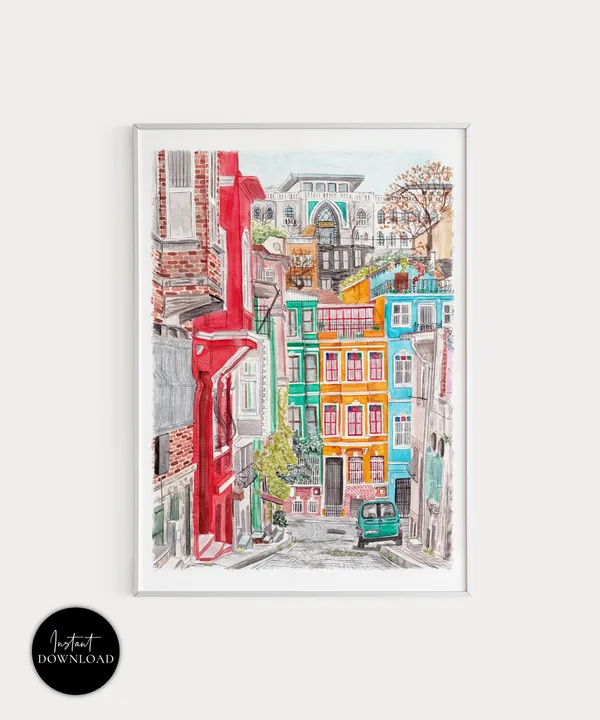 Istanbul Turkey Cityscape Travel Poster, Wall Decor