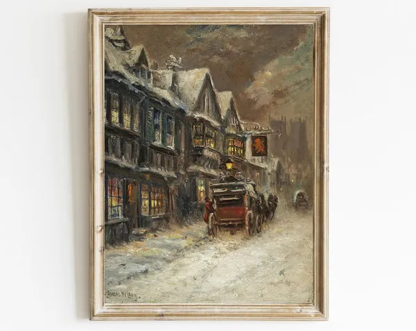 Winter Village Vintage Snow Landscape Art Print