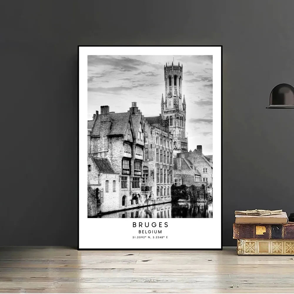 Bruges Travel Poster, Minimalist Black and White - Image 2