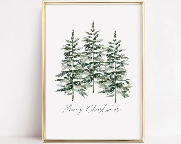 Merry Christmas Minimal Pine Tree Art Print