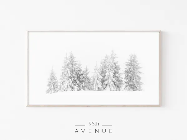 Snowy Forest Winter Scene, Minimalist Art Print