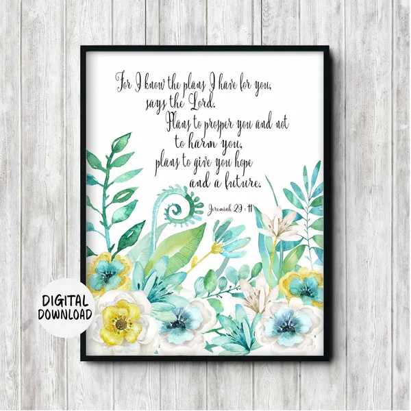 Jeremiah 29:11 Bible Verse Watercolor Flower Art